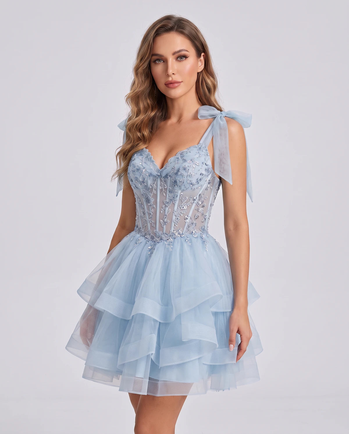 Isaline Mini Dresses — Dusty Blue