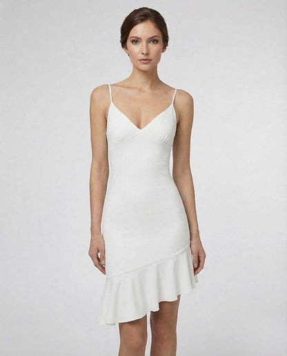 Isio Mini Dress by RAMBLION, white V neck dress, A-line silhouette, perfect for upscale occasions.