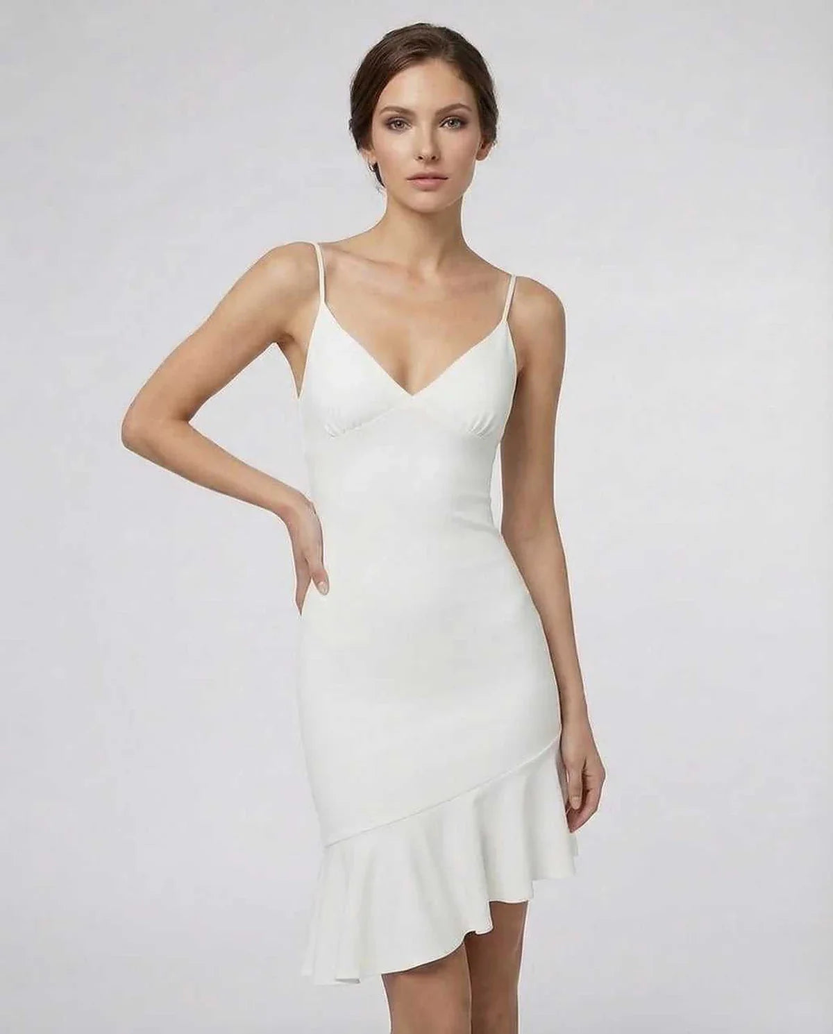 White A-line V-Neck Sleeveless Mini Dress | Black-Tie Events, Party Nights & Day-to-Night, front view | Ramblion | SKU: CMD-391827465-white-L-2311,CMD-391827465-white-M-9376,CMD-391827465-white-S-2900,CMD-391827465-white-XL-7553,CMD-391827465-white-XS-5218
