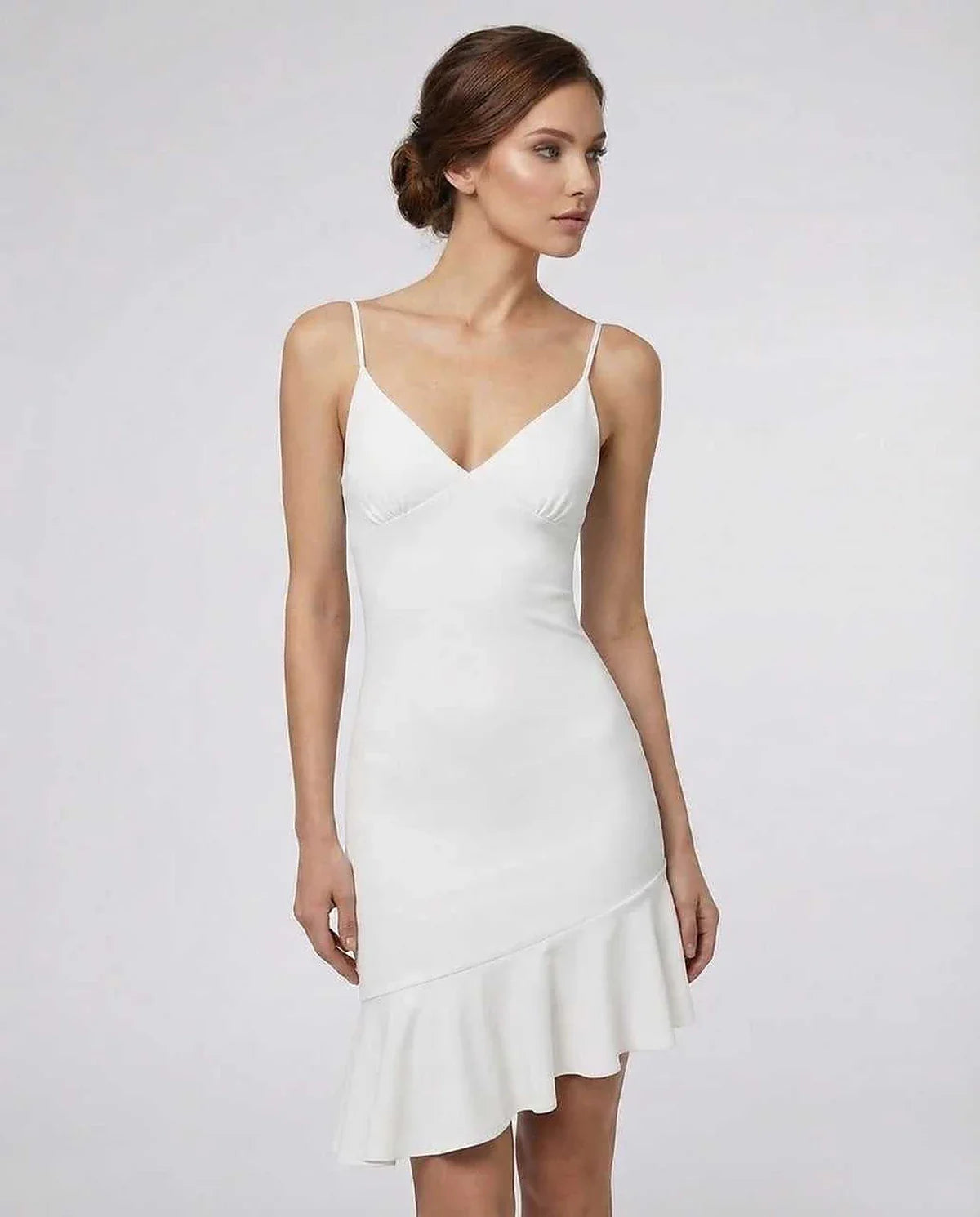 White A-line V-Neck Sleeveless Mini Dress | Black-Tie Events, Party Nights & Day-to-Night, front view | Ramblion | SKU: CMD-391827465-white-L-2311,CMD-391827465-white-M-9376,CMD-391827465-white-S-2900,CMD-391827465-white-XL-7553,CMD-391827465-white-XS-5218