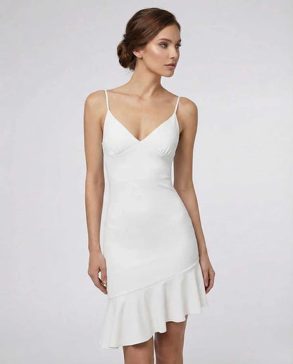 White A-line V-Neck Sleeveless Mini Dress | Black-Tie Events, Party Nights & Day-to-Night, front view | Ramblion | SKU: CMD-391827465-white-L-2311,CMD-391827465-white-M-9376,CMD-391827465-white-S-2900,CMD-391827465-white-XL-7553,CMD-391827465-white-XS-5218