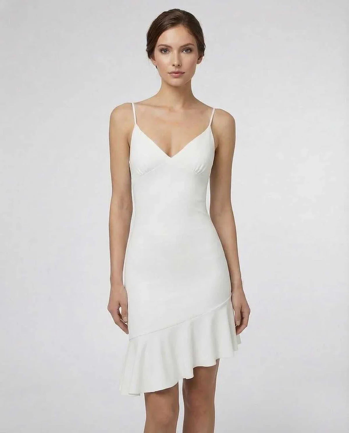 White A-line V-Neck Sleeveless Mini Dress | Black-Tie Events, Party Nights & Day-to-Night, front view | Ramblion | SKU: CMD-391827465-white-L-2311,CMD-391827465-white-M-9376,CMD-391827465-white-S-2900,CMD-391827465-white-XL-7553,CMD-391827465-white-XS-5218