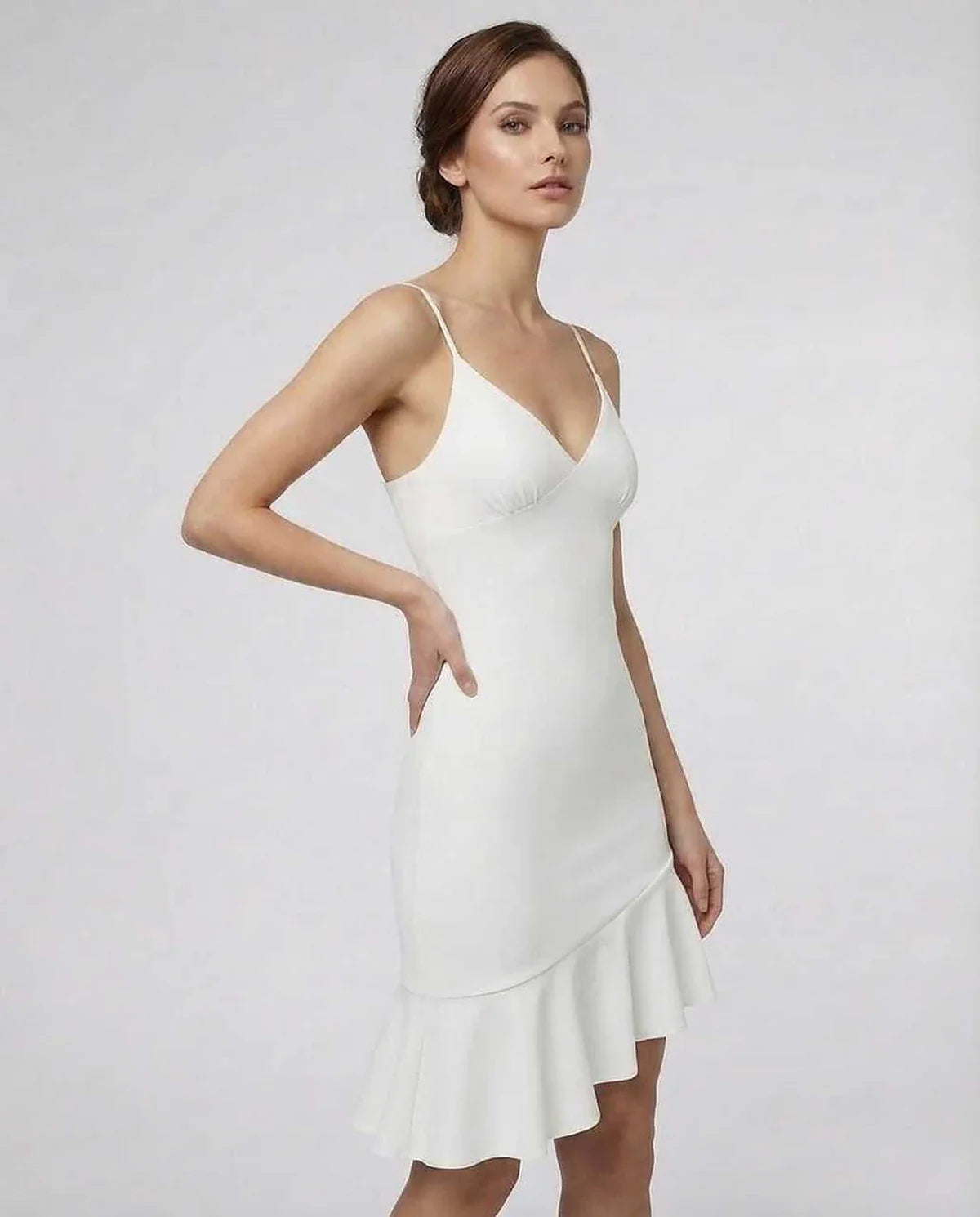 White A-line V-Neck Sleeveless Mini Dress | Black-Tie Events, Party Nights & Day-to-Night, side view | Ramblion | SKU: CMD-391827465-white-L-2311,CMD-391827465-white-M-9376,CMD-391827465-white-S-2900,CMD-391827465-white-XL-7553,CMD-391827465-white-XS-5218