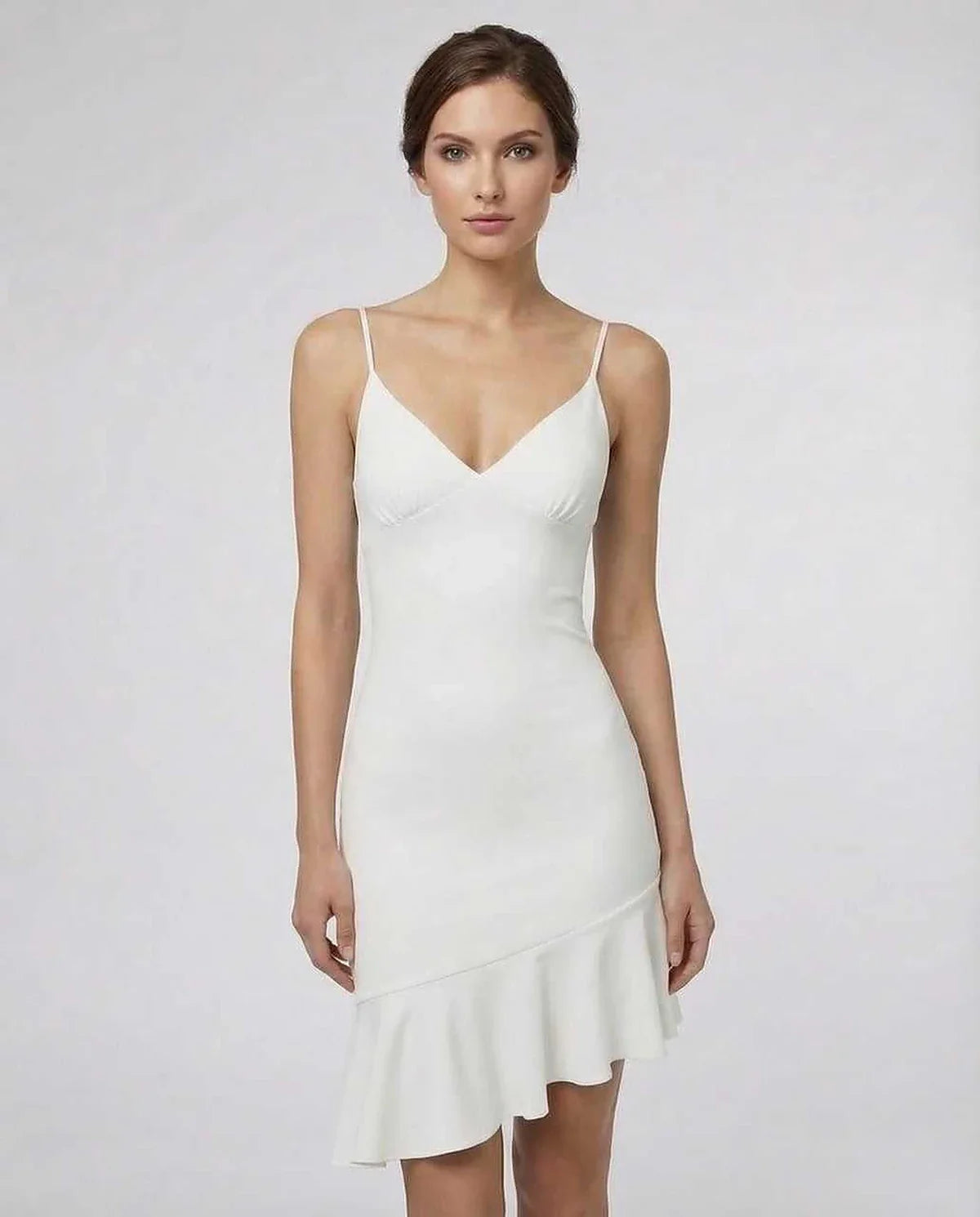 White A-line V-Neck Sleeveless Mini Dress | Black-Tie Events, Party Nights & Day-to-Night, front view | Ramblion | SKU: CMD-391827465-white-L-2311,CMD-391827465-white-M-9376,CMD-391827465-white-S-2900,CMD-391827465-white-XL-7553,CMD-391827465-white-XS-5218