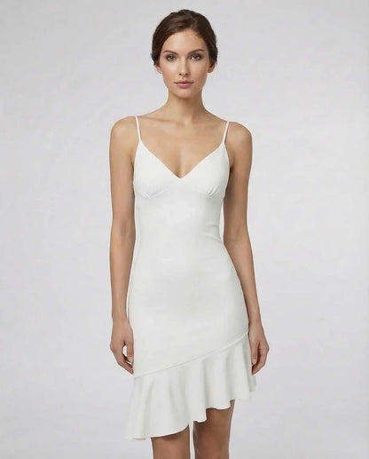 White A-line V-Neck Sleeveless Mini Dress | Black-Tie Events, Party Nights & Day-to-Night, front view | Ramblion | SKU: CMD-391827465-white-L-2311,CMD-391827465-white-M-9376,CMD-391827465-white-S-2900,CMD-391827465-white-XL-7553,CMD-391827465-white-XS-5218