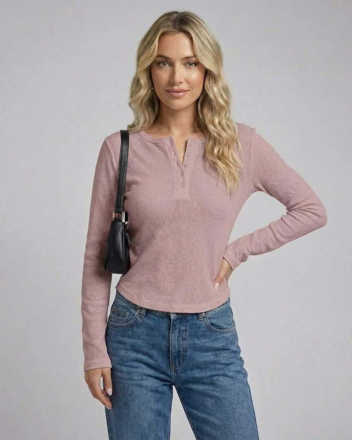 Isis Top by RAMBLION, pink long sleeve made from polyester, comfortable, perfect for casual outings.