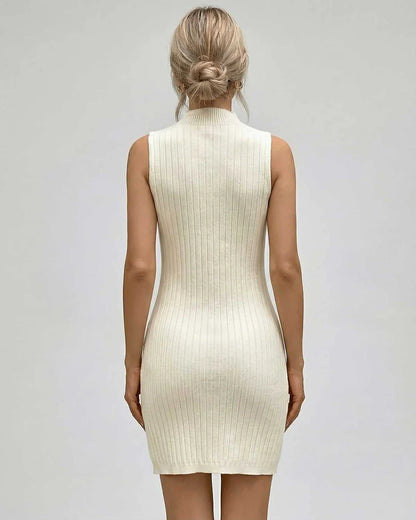 Ivory Bodycon Round Neck Sleeveless Mini Dress | Formal Occasions, Night Out & Weekend Wear, back view | Ramblion | SKU: OMD-48291-ivory-L-6290,OMD-48291-ivory-M-6723,OMD-48291-ivory-S-2025,OMD-48291-ivory-XL-9000,OMD-48291-ivory-XS-5151