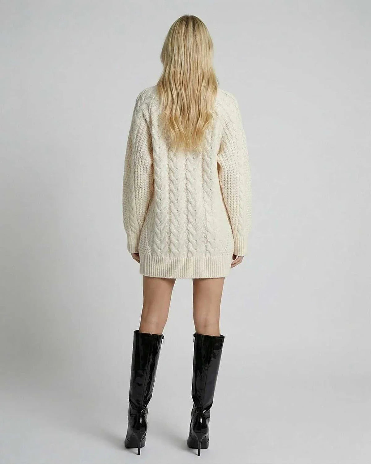 Ivory Shift Round Neck Long Sleeve Mini Dress | Gala Nights & Bridal Showers, back view | Ramblion | SKU: SMD-48291-ivory-L-8104,SMD-48291-ivory-M-2647,SMD-48291-ivory-S-727,SMD-48291-ivory-XL-1824,SMD-48291-ivory-XS-8002