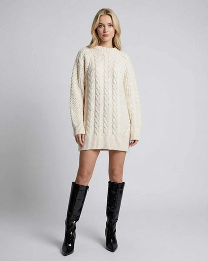 Ivory Shift Round Neck Long Sleeve Mini Dress | Gala Nights & Bridal Showers, front view | Ramblion | SKU: SMD-48291-ivory-L-8104,SMD-48291-ivory-M-2647,SMD-48291-ivory-S-727,SMD-48291-ivory-XL-1824,SMD-48291-ivory-XS-8002