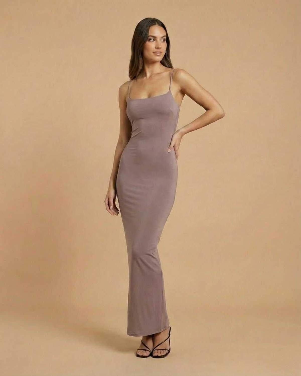 Jady Maxi Dress by RAMBLION, stunning beige ankle-length, comfortable linen blend, perfect for special occasions.