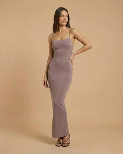 Jady Maxi Dress by RAMBLION, stunning beige ankle-length, comfortable linen blend, perfect for special occasions.
