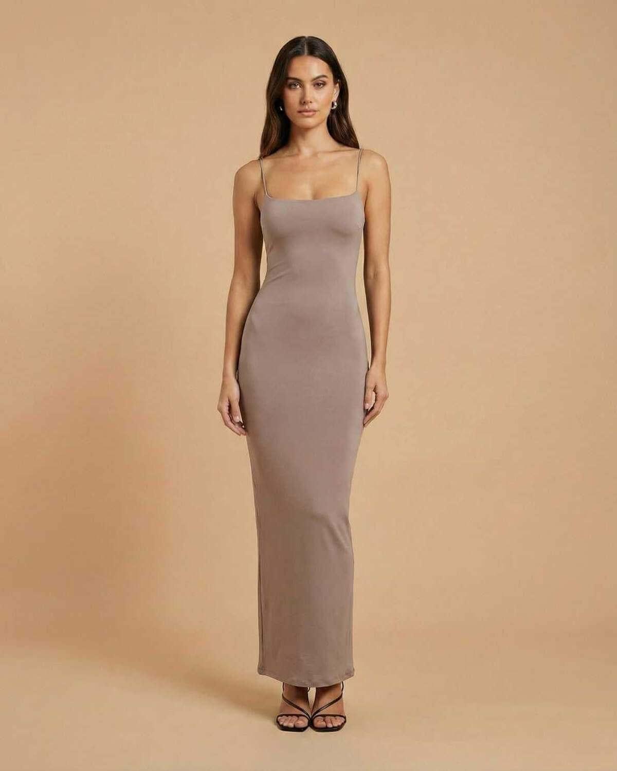Jady Maxi Dress in soft beige, ankle-length, elegant fit for special occasions by RAMBLION.