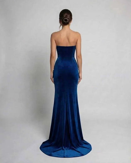 Blue Velvet Gown Square Neck Sleeveless Maxi Dress | Black-Tie Events, Night Out, Bridal Showers & Daily Wear, back view | Ra | SKU: CMX-582946731-blue-L-5469,CMX-582946731-blue-M-7486,CMX-582946731-blue-S-6451,CMX-582946731-blue-XL-3693,CMX-582946731-blue-XS-4459