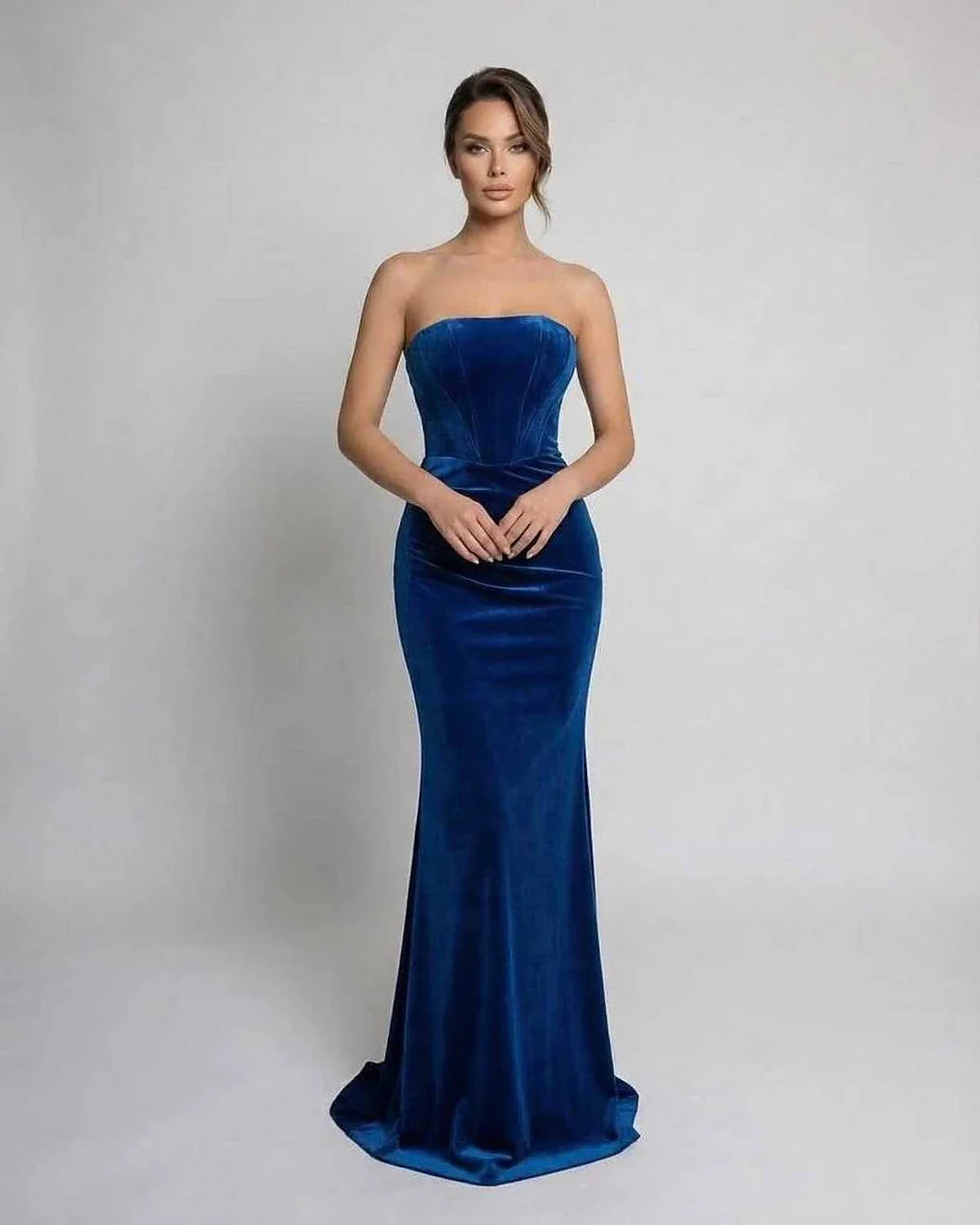 Blue Velvet Gown Square Neck Sleeveless Maxi Dress | Black-Tie Events, Night Out, Bridal Showers & Daily Wear, front view | R | SKU: CMX-582946731-blue-L-5469,CMX-582946731-blue-M-7486,CMX-582946731-blue-S-6451,CMX-582946731-blue-XL-3693,CMX-582946731-blue-XS-4459