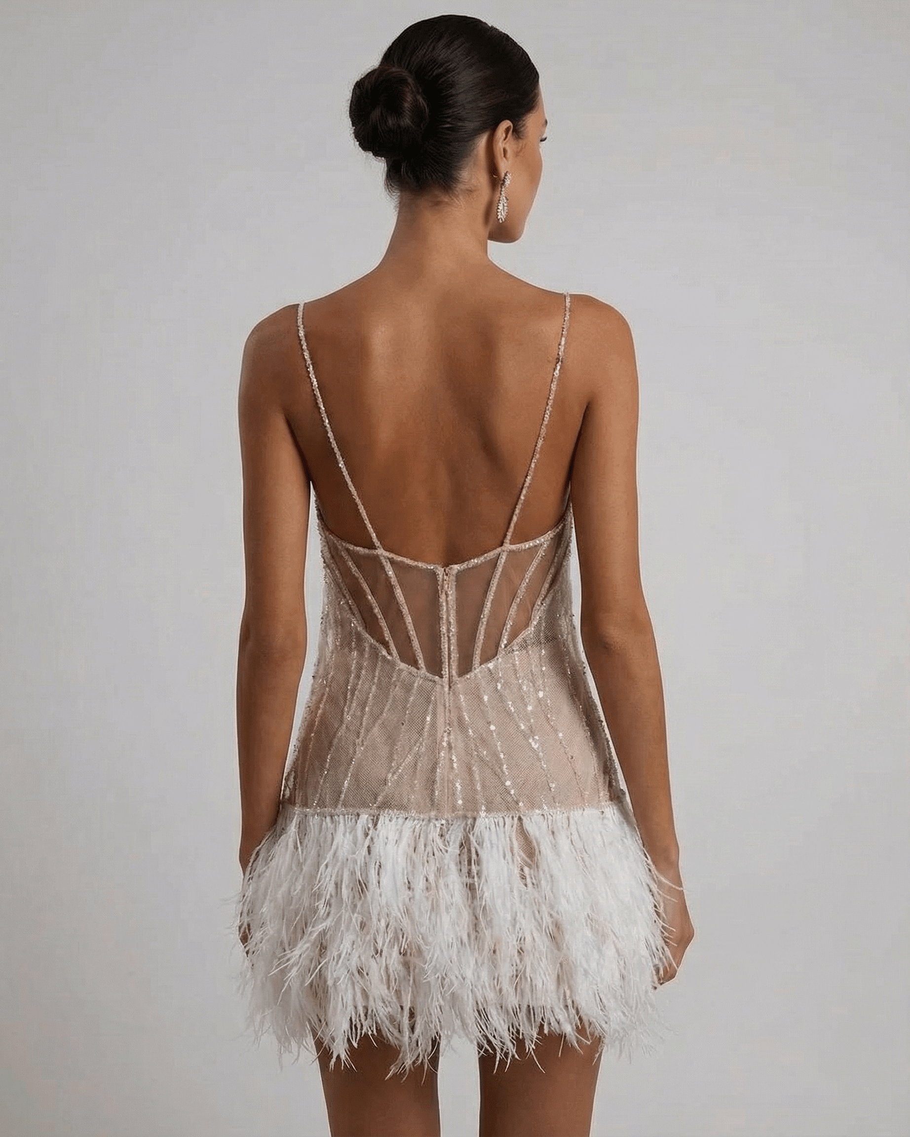 Jara Mini Dress by RAMBLION, light blue tulle, sequin finish, perfect for celebrations, featuring an airy, elegant design.