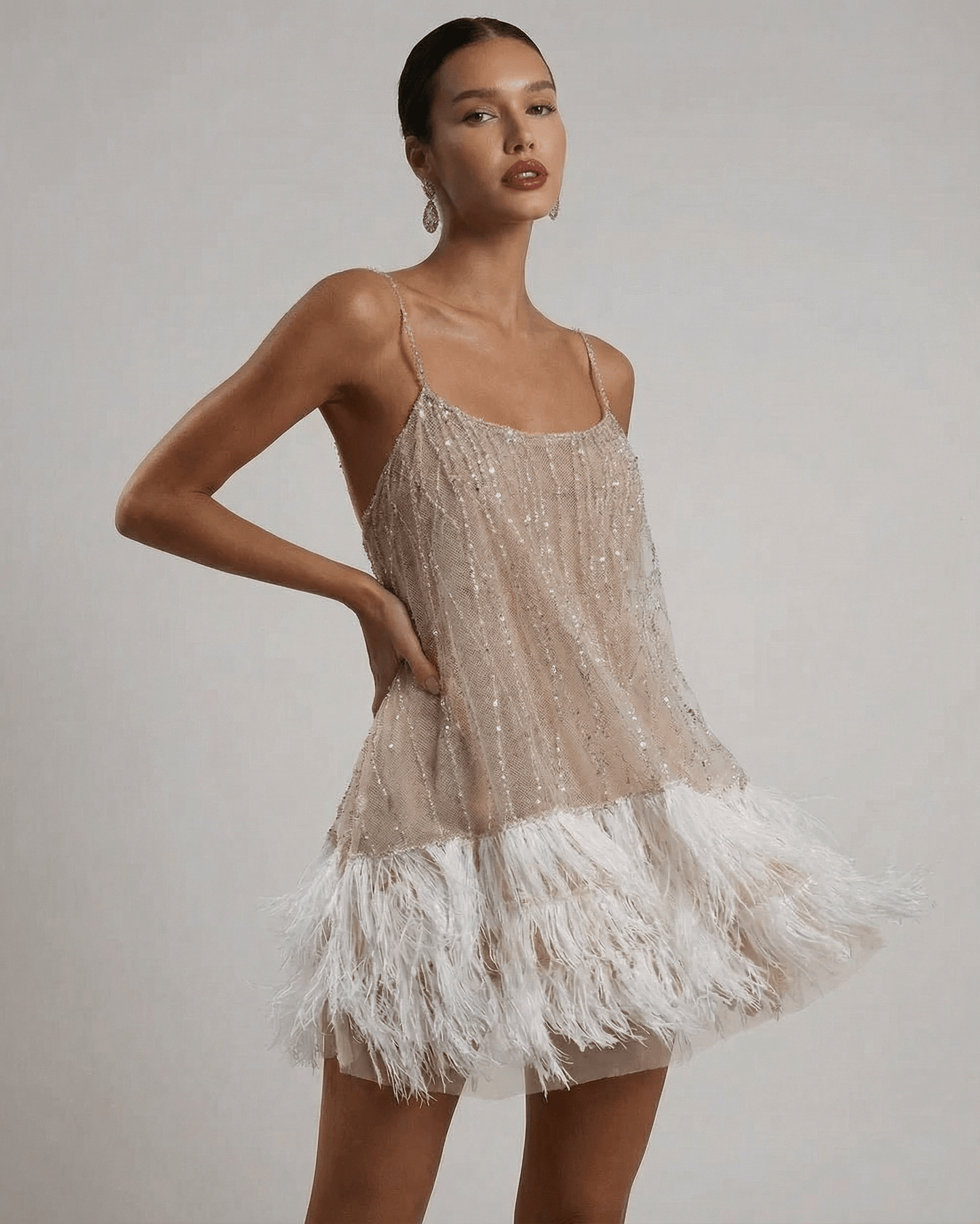 Jara Mini Dress by RAMBLION, light blue polyester tulle with shimmer, perfect for celebratory occasions, elegant and modern style.