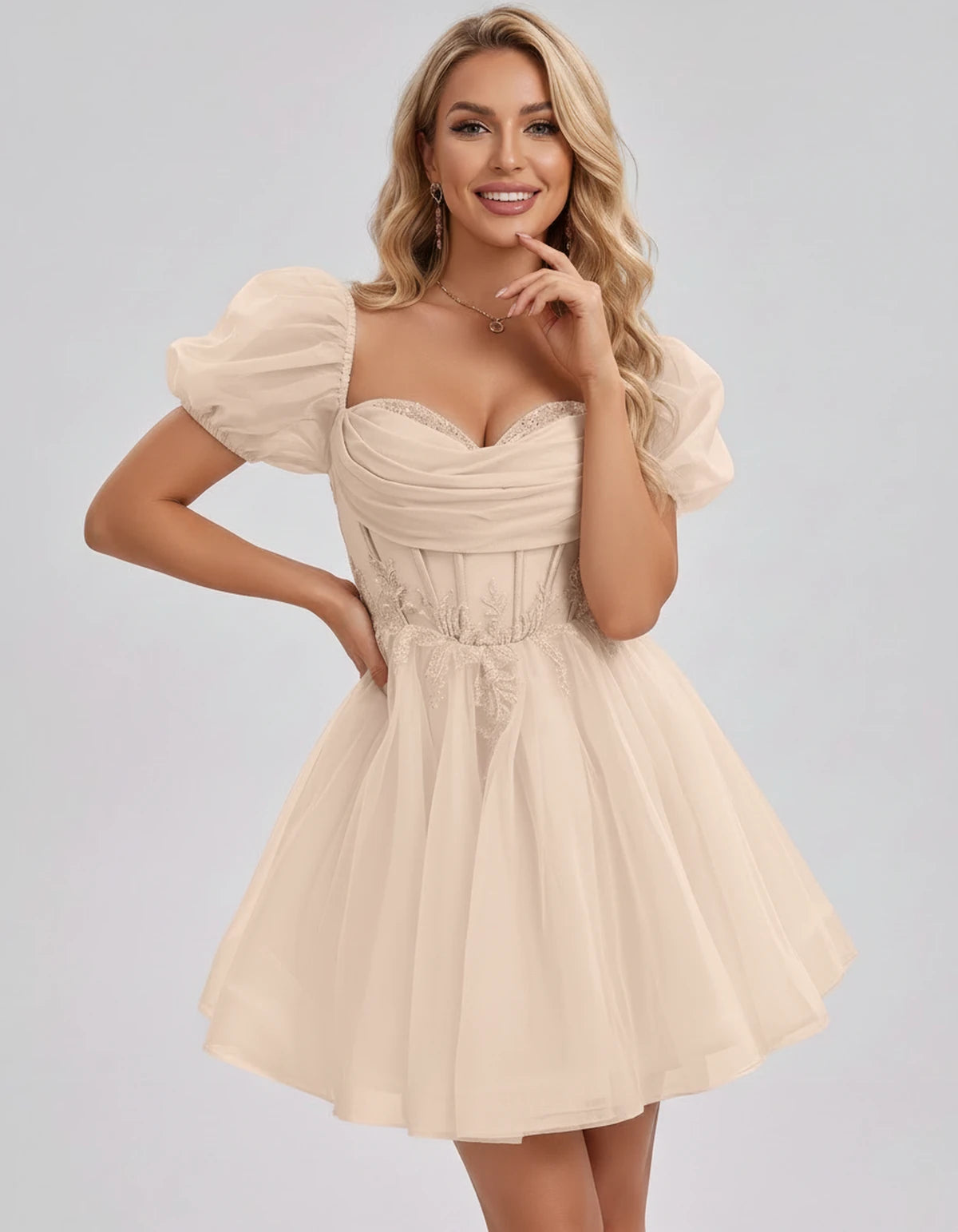 Jasminne Mini Dresses — Champagne | SKU: RB-1b3eb1-champa2e-2,RB-1b3eb1-champa2e-4,RB-1b3eb1-champa2e-6,RB-1b3eb1-champa2e-8,RB-1b3eb1-champa2e-10,RB-1b3eb1-champa2e-12,RB-1b3eb1-champa2e-14,RB-1b3eb1-champa2e-16,RB-1b3eb1-champa2e-16W,RB-1b3eb1-champa2e-18W,RB-1b3eb1-champa2e-20W,RB-1b3eb1-champa2e-22W