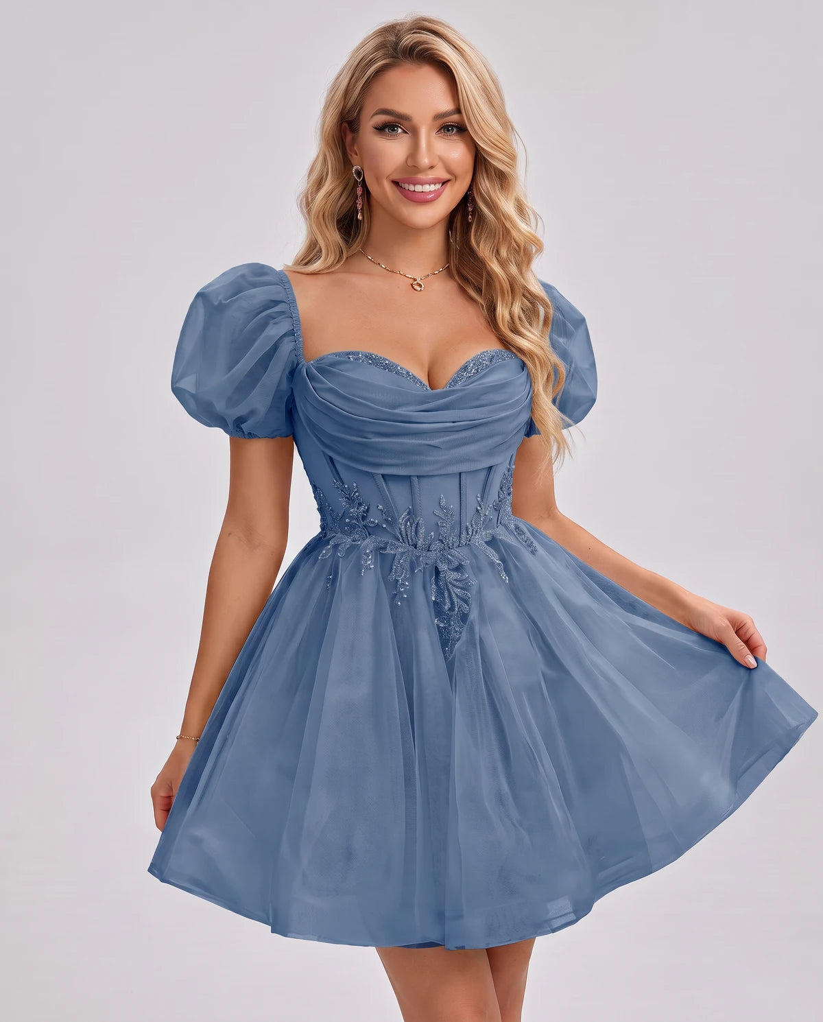 Jasminne Mini Dresses — Dusty Blue