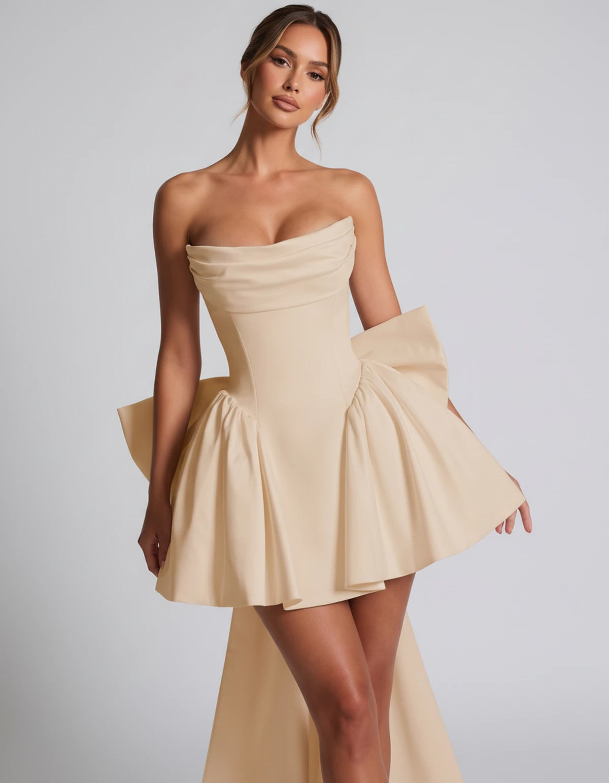 Javiera Mini Dresses — Champagne | SKU: RB-e356d0-champa2e-2,RB-e356d0-champa2e-4,RB-e356d0-champa2e-6,RB-e356d0-champa2e-8,RB-e356d0-champa2e-10,RB-e356d0-champa2e-12,RB-e356d0-champa2e-14,RB-e356d0-champa2e-16,RB-e356d0-champa2e-16W,RB-e356d0-champa2e-18W,RB-e356d0-champa2e-20W,RB-e356d0-champa2e-24W