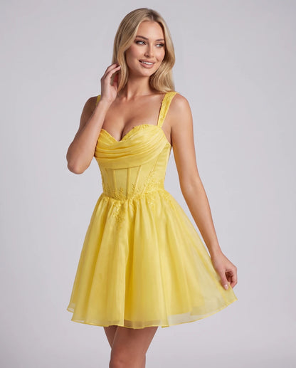 Kalinda Mini Dress — Yellow | SKU: RB-0db8da-yellow-2,RB-0db8da-yellow-4,RB-0db8da-yellow-6,RB-0db8da-yellow-8,RB-0db8da-yellow-10,RB-0db8da-yellow-12,RB-0db8da-yellow-14,RB-0db8da-yellow-16,RB-0db8da-yellow-16W,RB-0db8da-yellow-18W,RB-0db8da-yellow-20W,RB-0db8da-yellow-22W