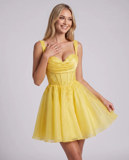 Kalinda Mini Dress — Yellow | SKU: RB-0db8da-yellow-2,RB-0db8da-yellow-4,RB-0db8da-yellow-6,RB-0db8da-yellow-8,RB-0db8da-yellow-10,RB-0db8da-yellow-12,RB-0db8da-yellow-14,RB-0db8da-yellow-16,RB-0db8da-yellow-16W,RB-0db8da-yellow-18W,RB-0db8da-yellow-20W,RB-0db8da-yellow-22W