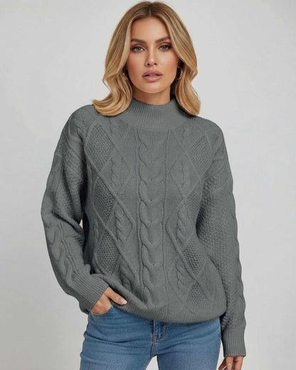 Kami Sweater, grey oversized cable knit, 100% cotton, relaxed fit for comfort and style from RAMBLION.