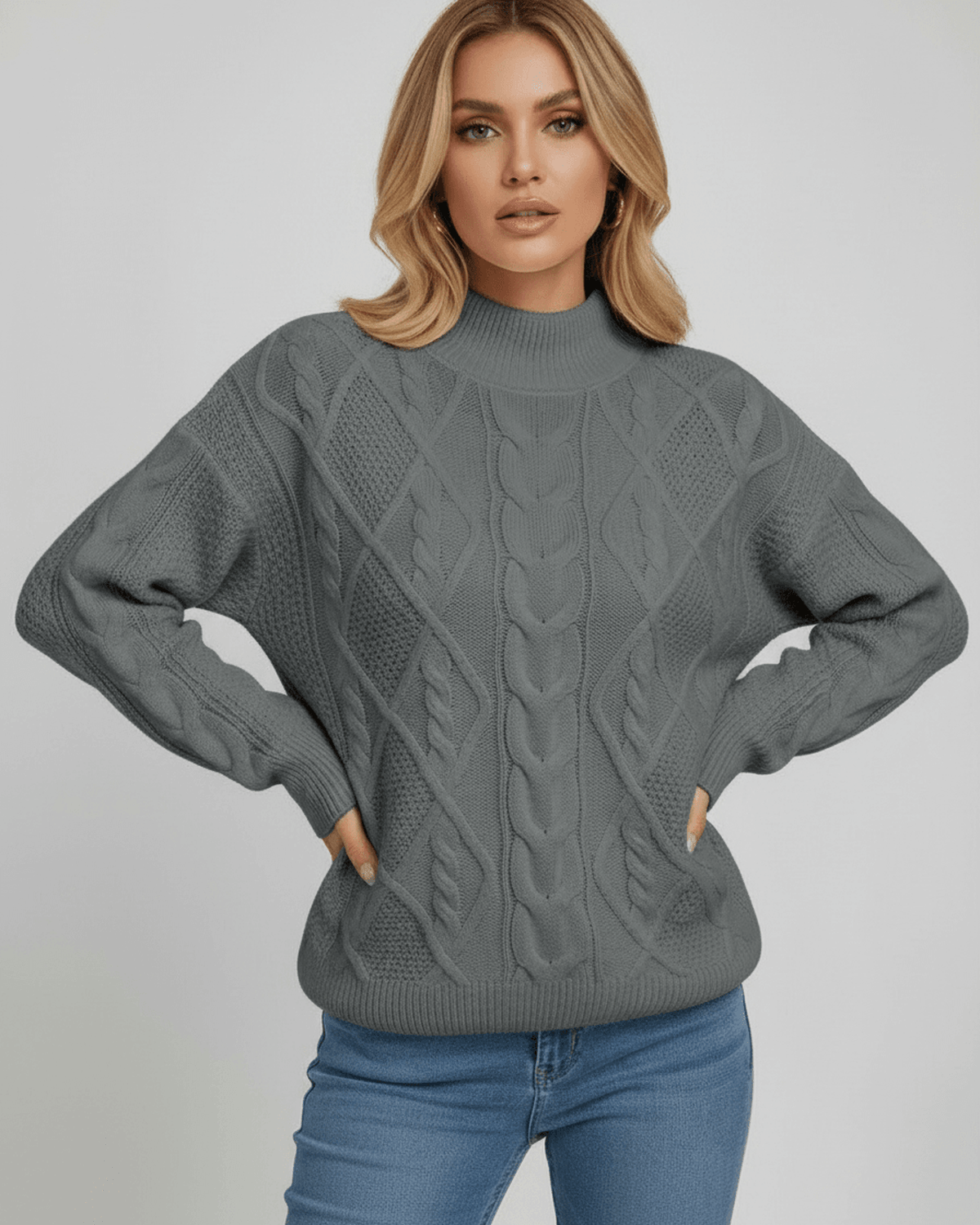 Kami Sweater - Grey oversized sweater, cable knit, relaxed fit, perfect for cooler days by RAMBLION.