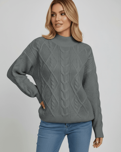 Kami Sweater by RAMBLION, gray oversized cable knit, perfect for cozy days, stylish comfort for any occasion.