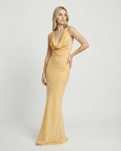 Gold Velvet Gown Halter Sleeveless Maxi Dress | Gala Nights & Celebrations, front view | Ramblion | SKU: SMD-74926-gold-L-3337,SMD-74926-gold-M-3558,SMD-74926-gold-S-5502,SMD-74926-gold-XL-7383,SMD-74926-gold-XS-3770