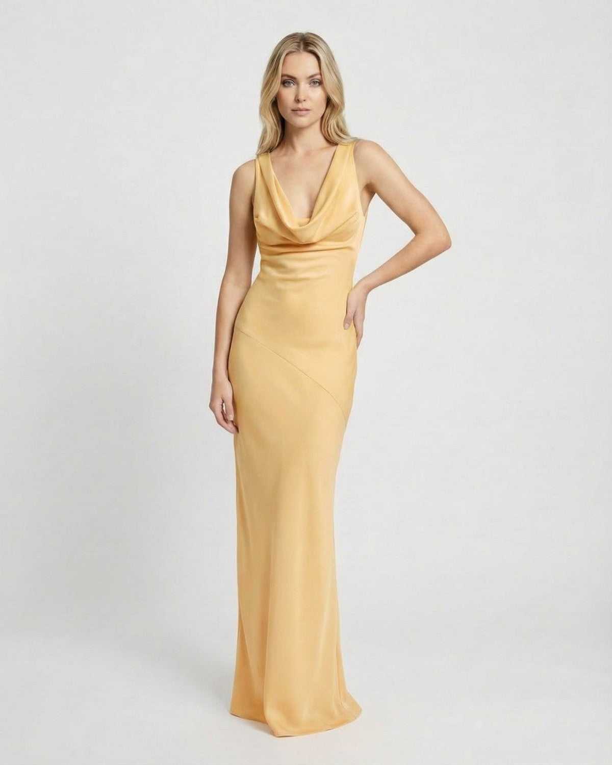 Gold Velvet Gown Halter Sleeveless Maxi Dress | Gala Nights & Celebrations, front view | Ramblion