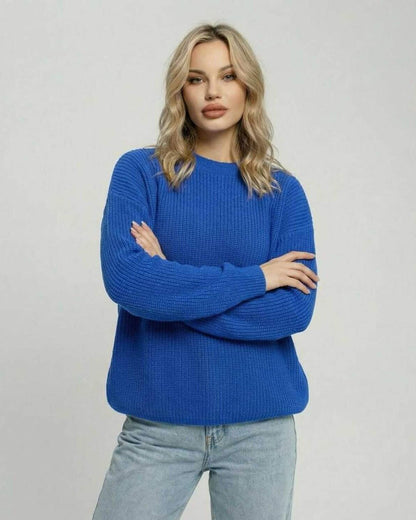Kolo Sweater by RAMBLION in blue, featuring a soft waffle knit for casual outings or polished office looks.