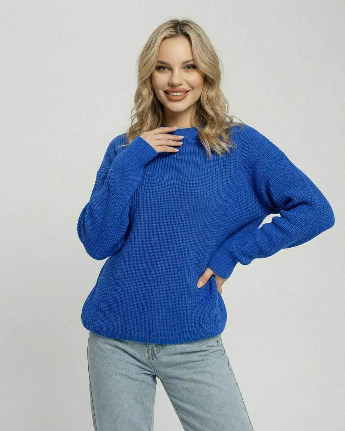 Kolo Sweater in blue, soft waffle knit, relaxed fit, perfect for casual outings and office looks by RAMBLION.