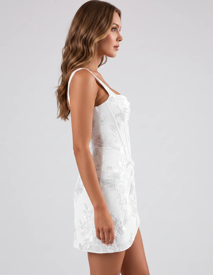 Laetitia Mini Dresses — White | SKU: RB-622d72-white-2,RB-622d72-white-4,RB-622d72-white-6,RB-622d72-white-8,RB-622d72-white-10,RB-622d72-white-12,RB-622d72-white-14,RB-622d72-white-16,RB-622d72-white-16W,RB-622d72-white-18W,RB-622d72-white-20W,RB-622d72-white-22W
