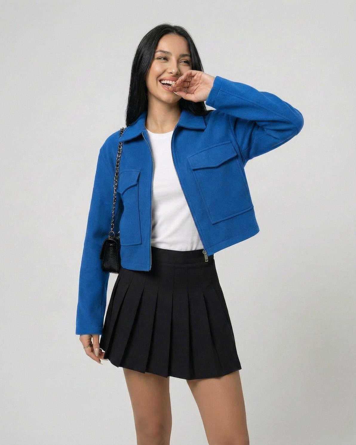 Laia Jacket in blue, stylish and versatile for any occasion, perfect for daytime and evening wear by RAMBLION.