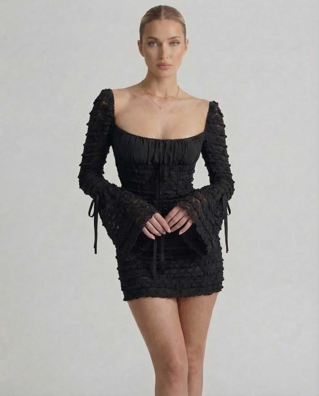 Lampione Maxi Dress - Black ankle-length, square neck, elegant silhouette, perfect for special occasions by RAMBLION.