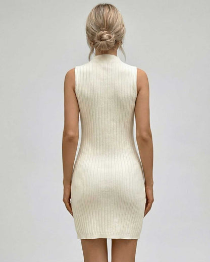Lamu Mini Dress by RAMBLION, white sleeveless mini dress with ribbed texture, perfect for stylish day or evening wear.