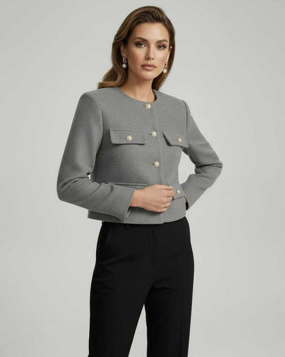 Lane Jacket by RAMBLION, grey wool blend, tailored silhouette, elegant for any occasion.