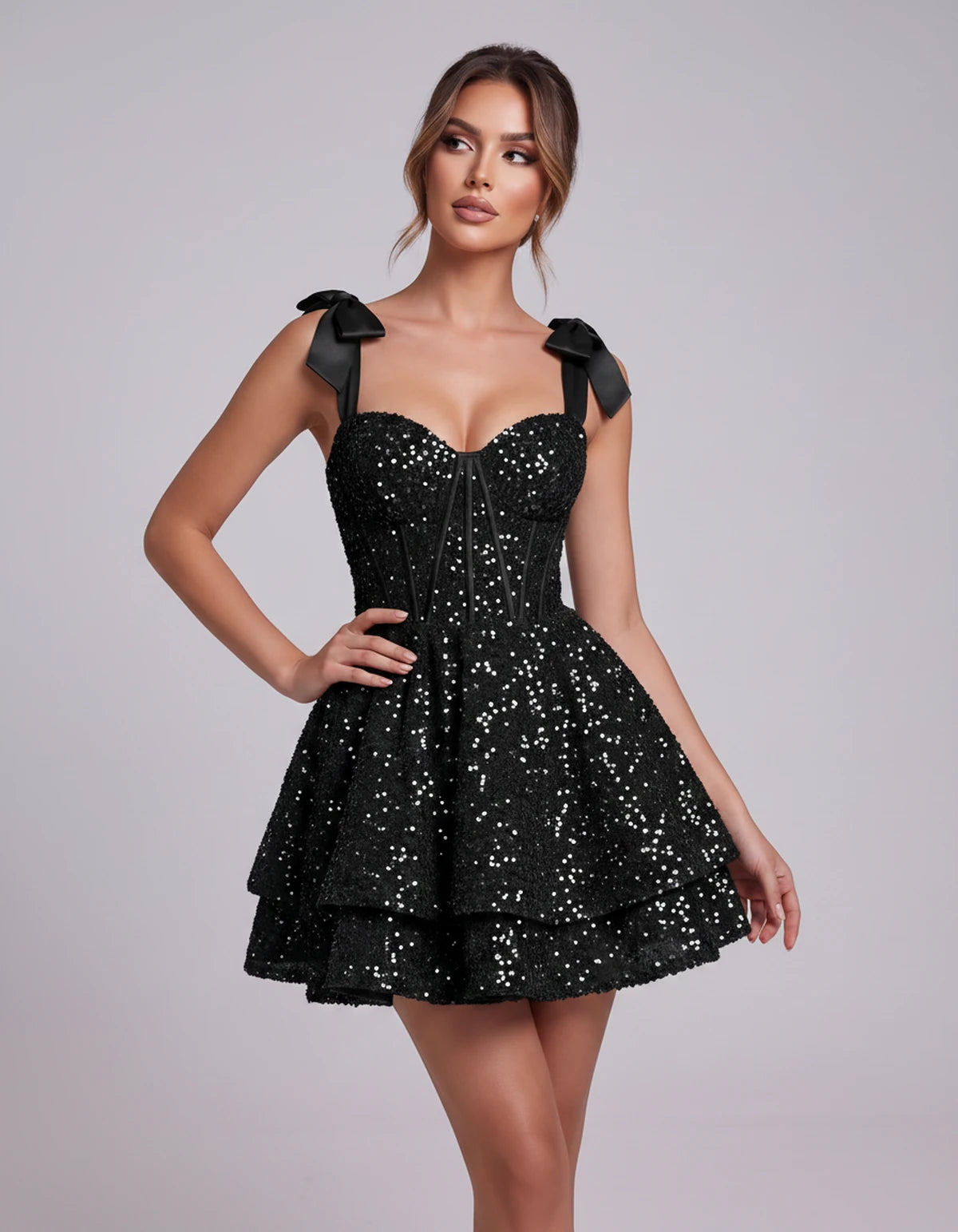 Laurentia Mini Dress — Black | SKU: RB-767659-black-2,RB-767659-black-4,RB-767659-black-6,RB-767659-black-8,RB-767659-black-10,RB-767659-black-12,RB-767659-black-14,RB-767659-black-16,RB-767659-black-16W,RB-767659-black-18W,RB-767659-black-20W,RB-767659-black-22W