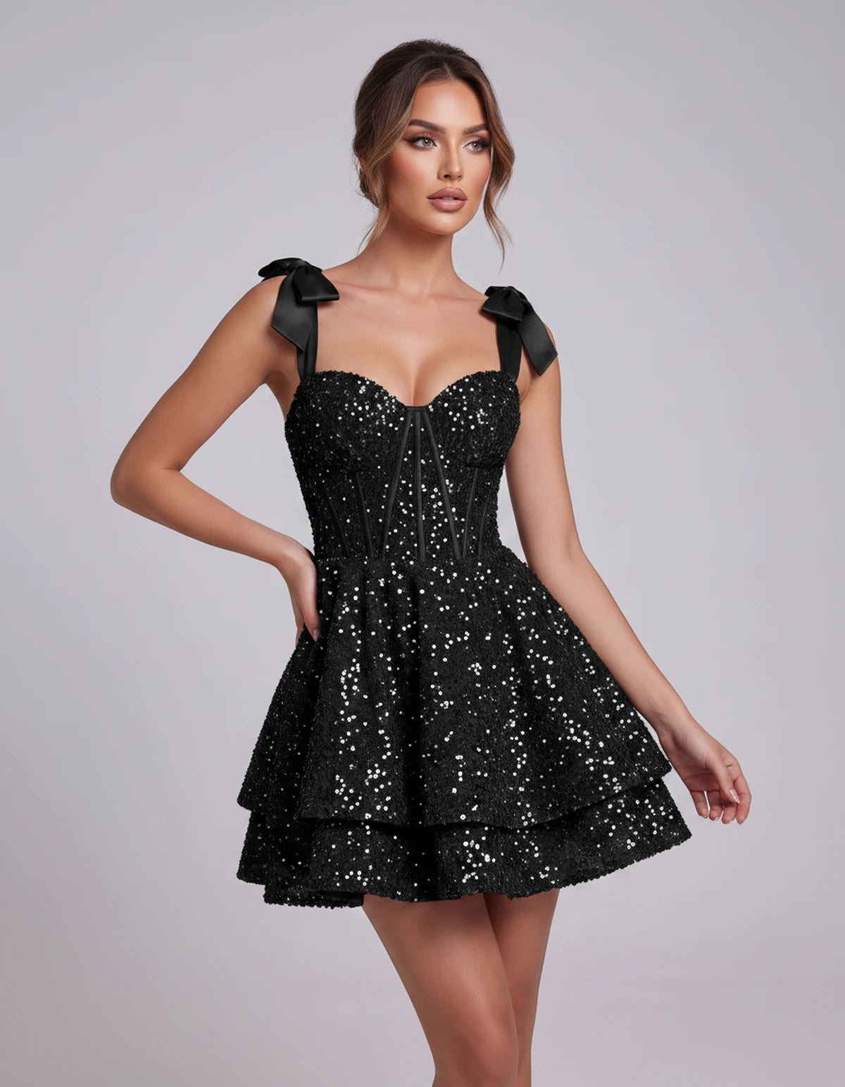 Laurentia Mini Dress — Black | SKU: RB-767659-black-2,RB-767659-black-4,RB-767659-black-6,RB-767659-black-8,RB-767659-black-10,RB-767659-black-12,RB-767659-black-14,RB-767659-black-16,RB-767659-black-16W,RB-767659-black-18W,RB-767659-black-20W,RB-767659-black-22W