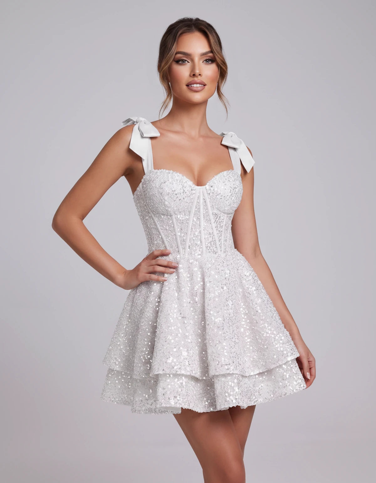 Laurentia Mini Dress — White | SKU: RB-767659-white-2,RB-767659-white-4,RB-767659-white-6,RB-767659-white-8,RB-767659-white-10,RB-767659-white-12,RB-767659-white-14,RB-767659-white-16,RB-767659-white-16W,RB-767659-white-18W,RB-767659-white-20W,RB-767659-white-22W