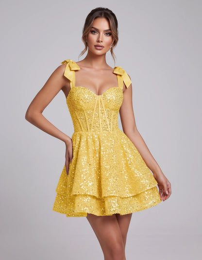 Laurentia Mini Dress — Yellow | SKU: RB-767659-yellow-2,RB-767659-yellow-4,RB-767659-yellow-6,RB-767659-yellow-8,RB-767659-yellow-10,RB-767659-yellow-12,RB-767659-yellow-14,RB-767659-yellow-16,RB-767659-yellow-16W,RB-767659-yellow-18W,RB-767659-yellow-20W,RB-767659-yellow-22W
