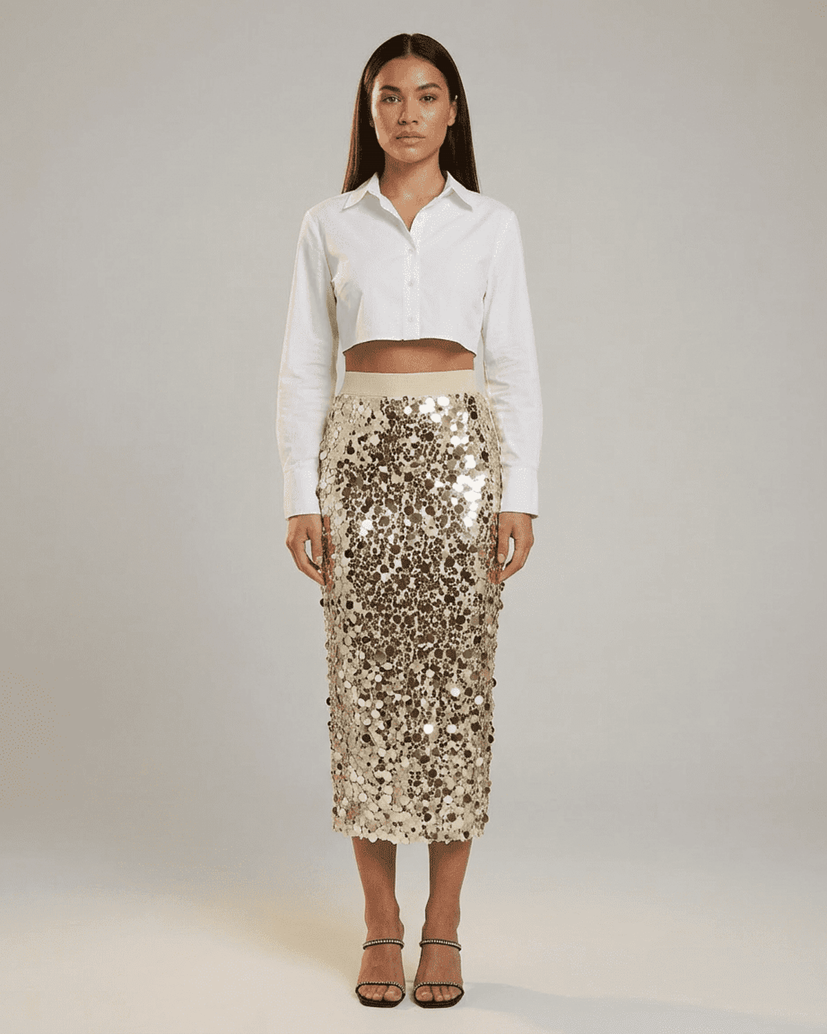 Aureline Midi Skirt by RAMBLION - Sequin high waist bodycon midi skirt featuring a stylish silhouette.