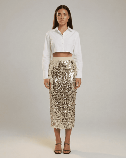 Aureline Midi Skirt by RAMBLION - Sequin high waist bodycon midi skirt featuring a stylish silhouette.