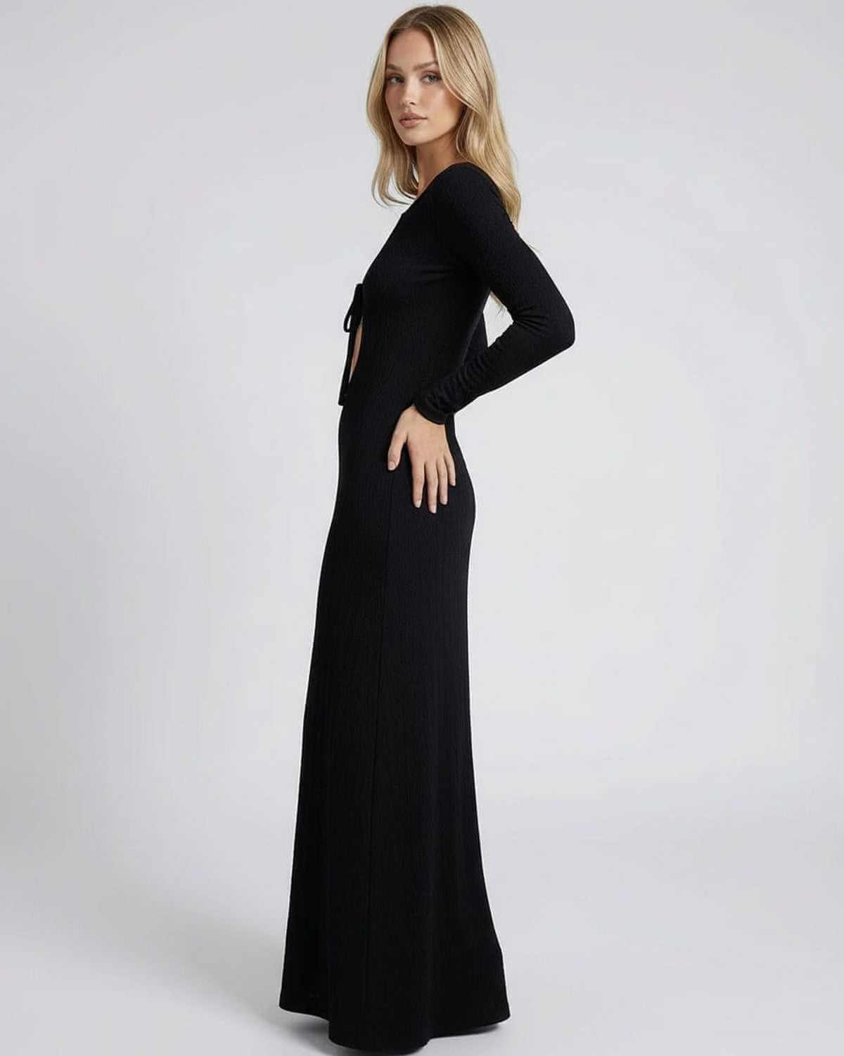 Lava Maxi Dress by RAMBLION, black ankle-length, soft satin feel, stylish for any occasion.