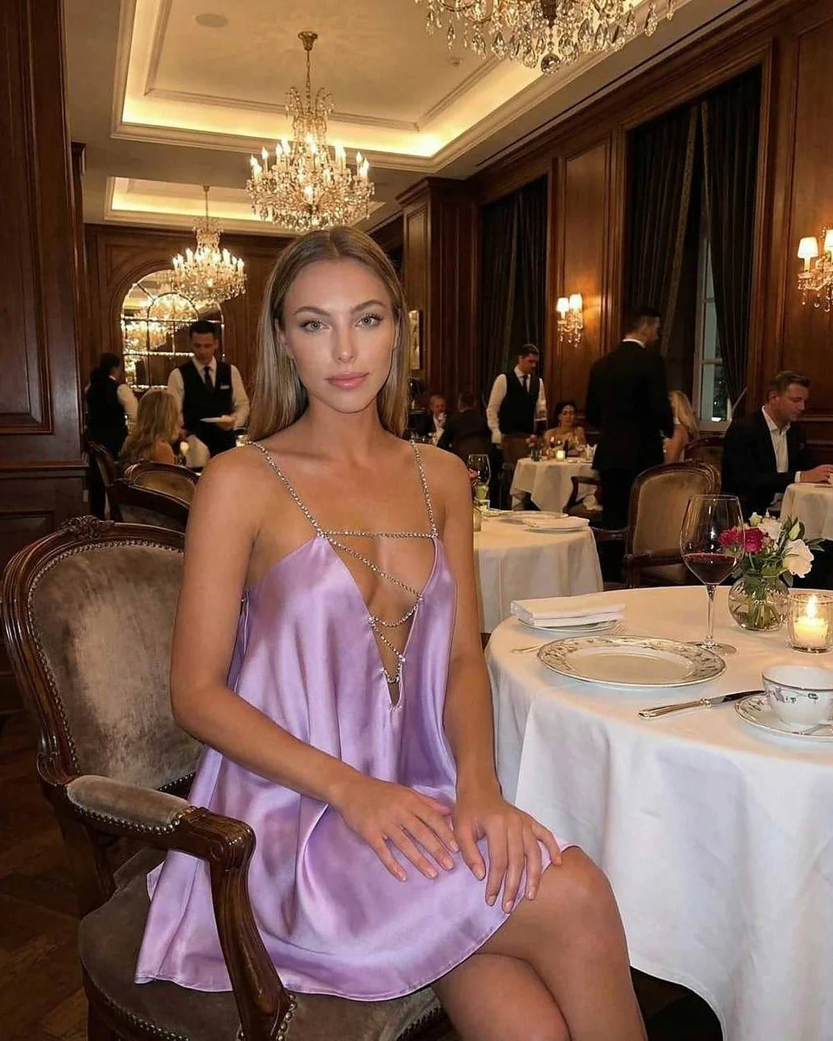 Lavender Satin A-line V-Neck Sleeveless Mini Dress | Black-Tie Events, Cocktail Parties, Everyday Wear & Brunch, lifestyle sh | SKU: CMD-482930176-lavender-L-2269,CMD-482930176-lavender-M-3316,CMD-482930176-lavender-S-9404,CMD-482930176-lavender-XL-9892,CMD-482930176-lavender-XS-6002