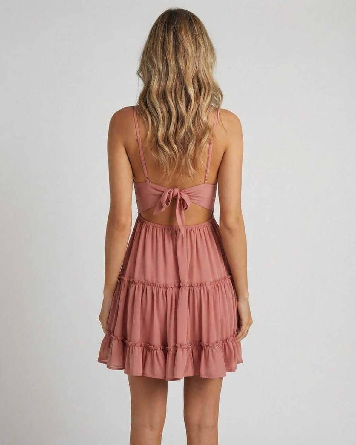 Laya Mini Dress by RAMBLION, pink with lace overlay, perfect for stylish parties and evening events.