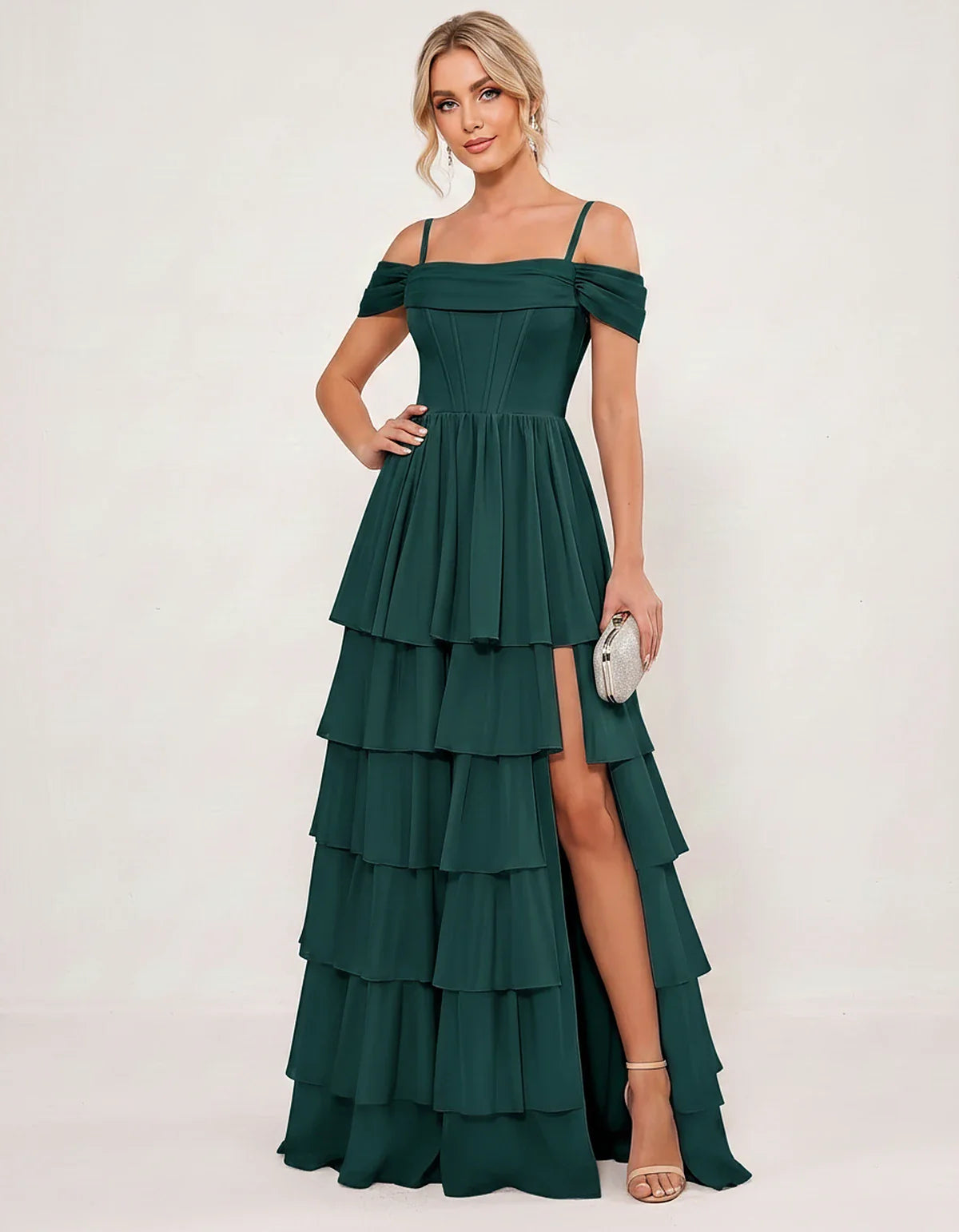 Light Blue Chiffon A-Line Maxi Dress, front view | Ramblion | SKU: SM-482716503918274-GREEN-L,SM-482716503918274-GREEN-M,SM-482716503918274-GREEN-S,SM-482716503918274-GREEN-XL,SM-482716503918274-GREEN-XS