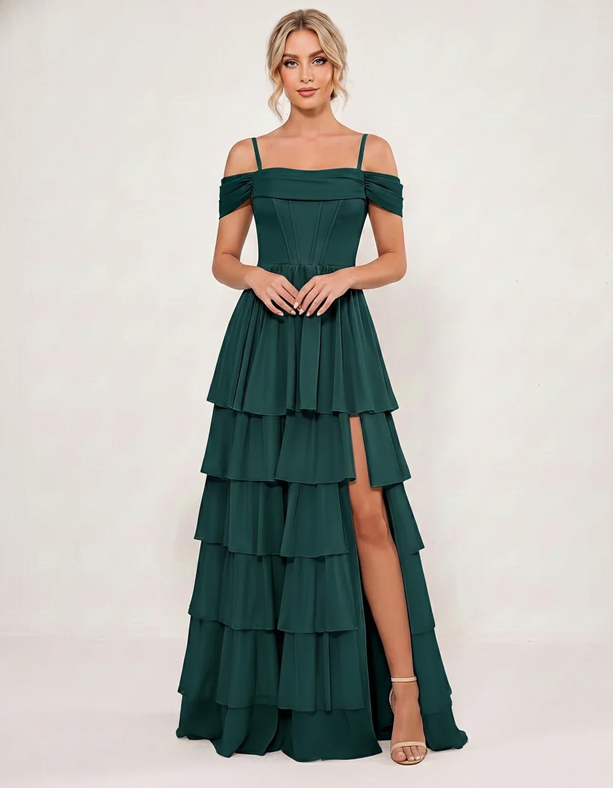 Light Blue Chiffon A-Line Maxi Dress, front view | Ramblion | SKU: SM-482716503918274-GREEN-L,SM-482716503918274-GREEN-M,SM-482716503918274-GREEN-S,SM-482716503918274-GREEN-XL,SM-482716503918274-GREEN-XS