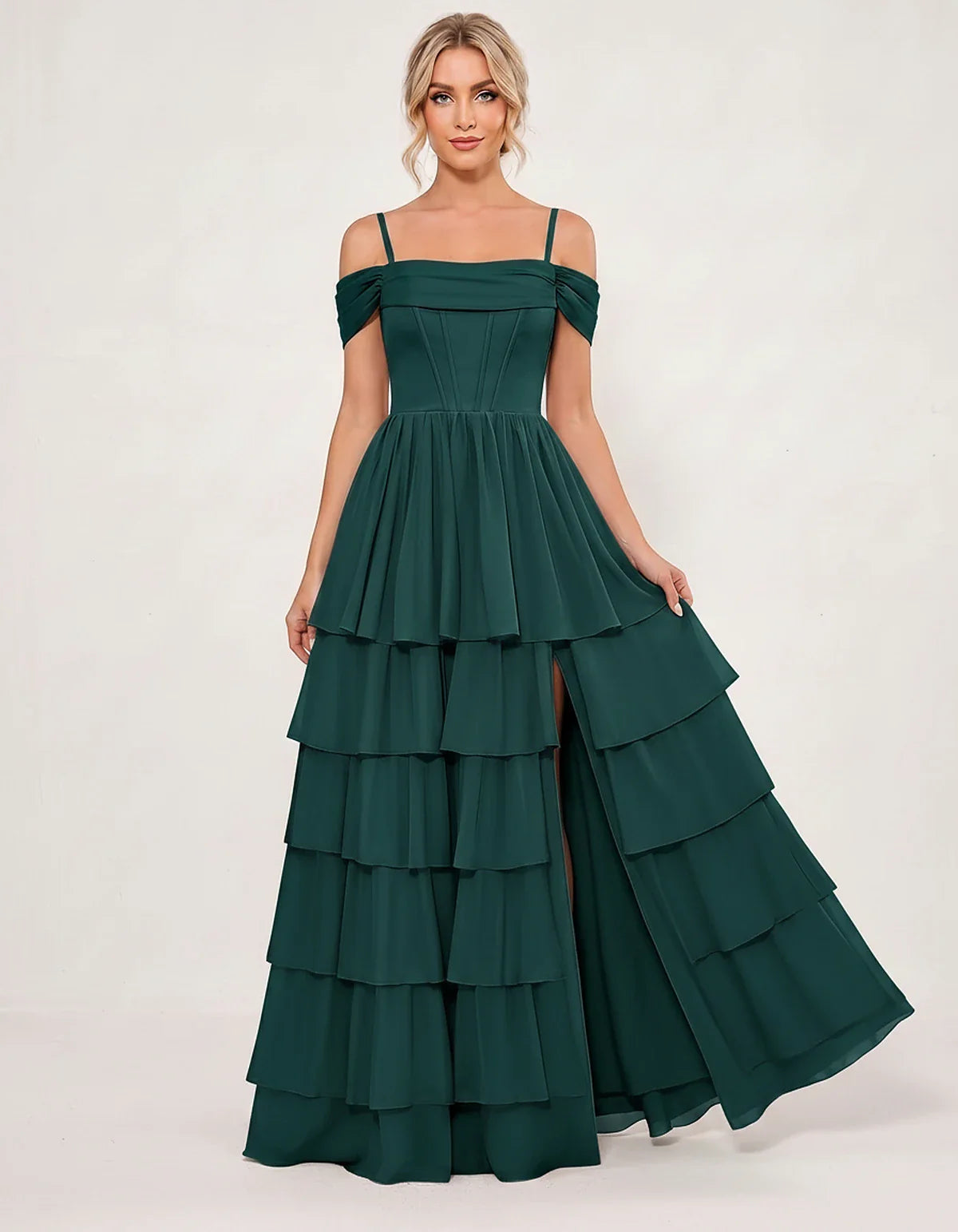 Light Blue Chiffon A-Line Maxi Dress, front view | Ramblion | SKU: SM-482716503918274-GREEN-L,SM-482716503918274-GREEN-M,SM-482716503918274-GREEN-S,SM-482716503918274-GREEN-XL,SM-482716503918274-GREEN-XS