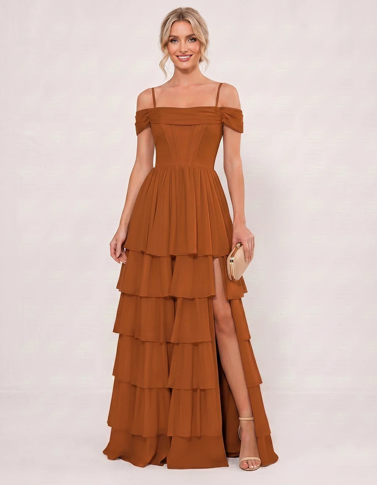 Light Blue Chiffon A-Line Maxi Dress, front view | Ramblion | SKU: SM-482716503918274-ORANGE-L,SM-482716503918274-ORANGE-M,SM-482716503918274-ORANGE-S,SM-482716503918274-ORANGE-XL,SM-482716503918274-ORANGE-XS